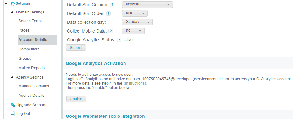 analytics enabling button