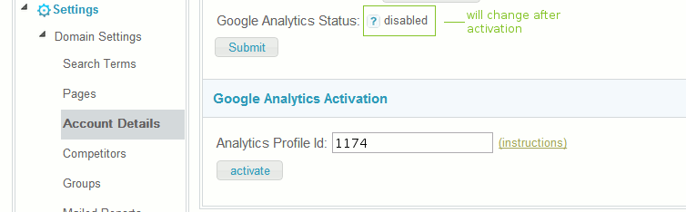 Adding Google Analytics profile ID to SheerSEO SEO Software - step 1.