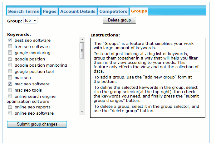 SEO keywords group definition